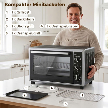 46L Mini Oven with Convection, Rotisserie, Timer, Black