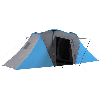 4-6 Person Tunnel Tent, 2 Bedrooms, Waterproof 2000mm