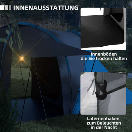4-6 Person Tunnel Tent, 2 Bedrooms, Waterproof 2000mm