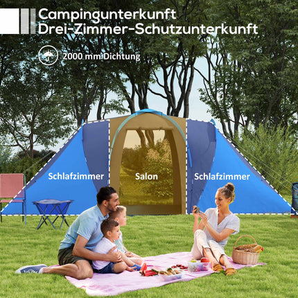 4-6 Person Tunnel Tent, 2 Bedrooms, Waterproof 2000mm
