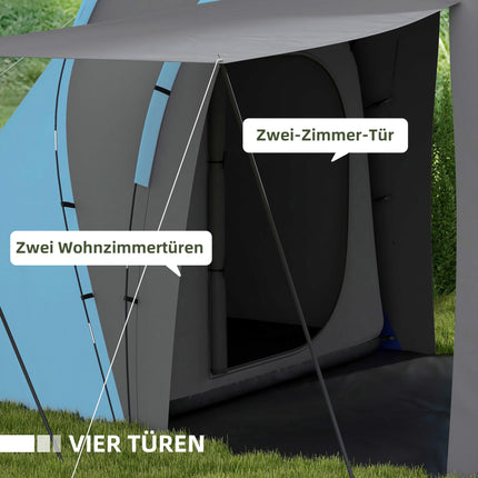 4-6 Person Tunnel Tent, 2 Bedrooms, Waterproof 2000mm