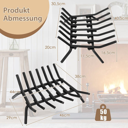 46 cm langer Kaminrost robuster Brennholzhalter aus Schmiedeeisen mit dicken Eisenstäben 46 x 38 x 20 cm schwarz