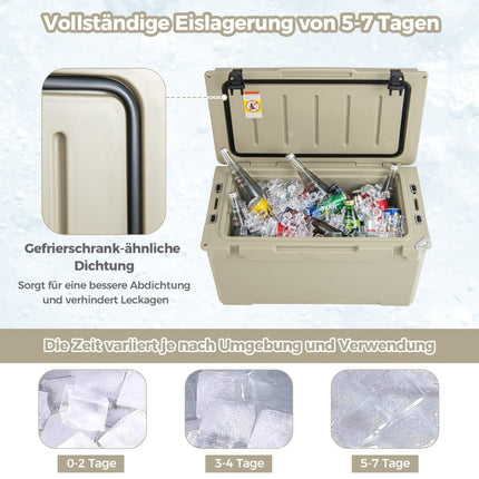 47L Insulated Box with Bottle Opener & Handle Portable Cool Box Heat Container for Camping Kahki