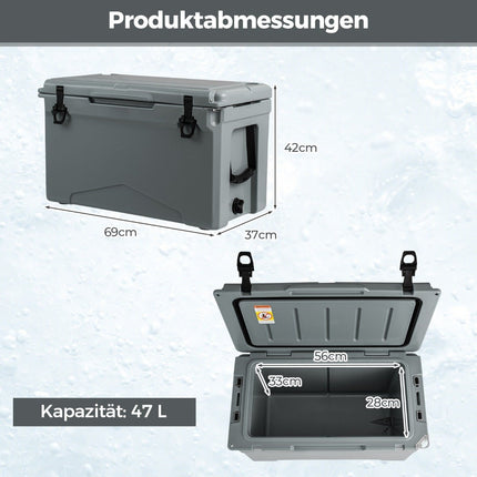 47L Isolierbox Kühlbox tragbarer Wärmebehälter mit Flaschenöffner und Ablaufsystem 69 x 37 x 42 cm grau