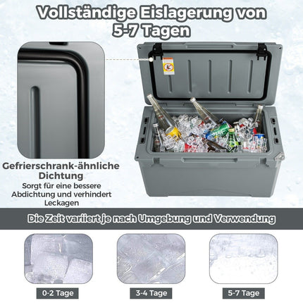 47L Isolierbox Kühlbox tragbarer Wärmebehälter mit Flaschenöffner und Ablaufsystem 69 x 37 x 42 cm grau