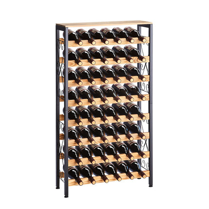 48-Bottle Freestanding Wine Rack, 8-Tier Iron, Wood Top