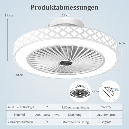 48cm Ceiling Fan with Light & Remote, Reversible, Quiet DC Motor