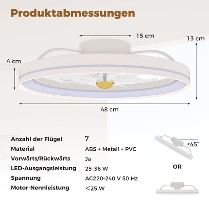 48cm Ceiling Fan with Light, Reversible, Dimmable LED