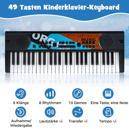 49-Key Kids Electric Keyboard with Mic, 8 Rhythms