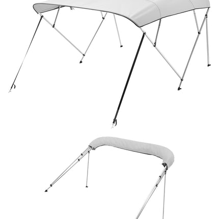 4 Bow Boat Bimini Top, 600D Polyester, Aluminum Frame, Grey 96 in