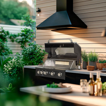 Gasgrill mit 4 Brennern und Infrarot-Drehspieß zum Einbau
