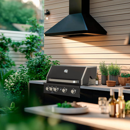 Gasgrill mit 4 Brennern und Infrarot-Drehspieß zum Einbau