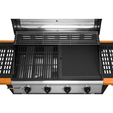 Gasgrill aus Gusseisen mit 4 Brennern, 77x41 cm Grillfläche
