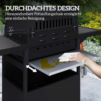 4-Burner Gas Grill with Side Burner, Storage, Black