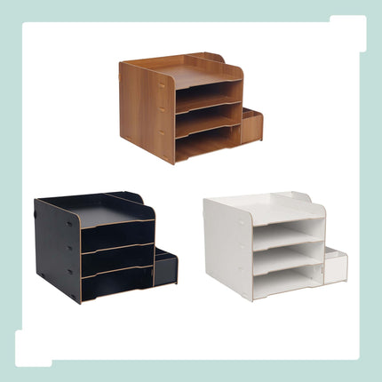 4-Compartment MDF Desk Organiser Tray, Dark Brown