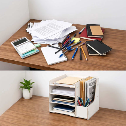 4-Compartment MDF Desk Organiser Tray, Dark Brown