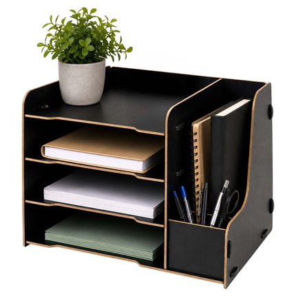 4-Compartment MDF Desk Organiser, Wood-Effect Finish