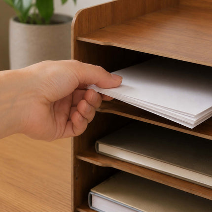 4-Compartment MDF Desk Organiser, Wood-Effect Finish