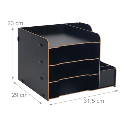 4-Compartment MDF Desk Organiser, Wood-Effect Finish
