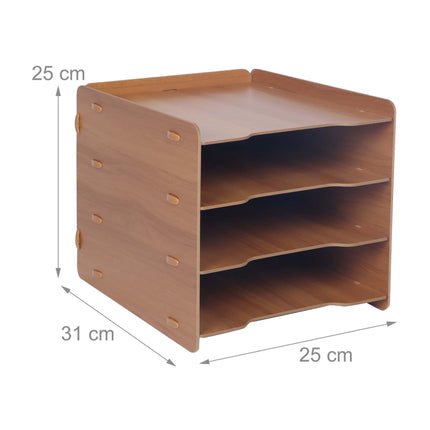 4-Compartment MDF File Tray, Dark Brown Wood-Effect