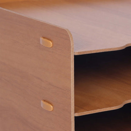 4-Compartment MDF File Tray, Dark Brown Wood-Effect