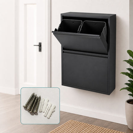 4-Compartment Waste Bin, 4x18L, Black Steel