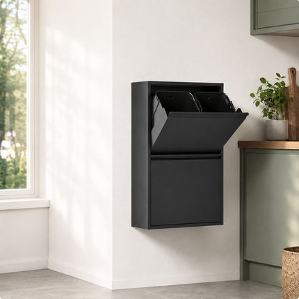 4-Compartment Waste Bin, 4x18L, Black Steel