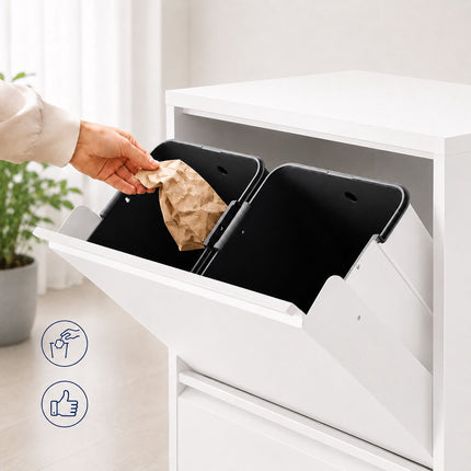 4-Compartment Waste Bin, 4x18L, White, Tilt System