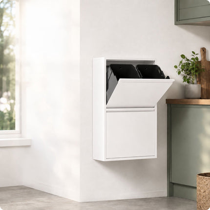 4-Compartment Waste Bin, 4x18L, White, Tilt System