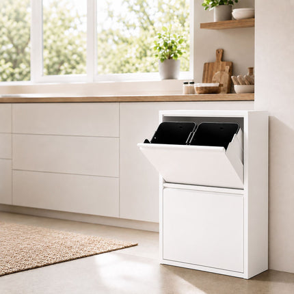 4-Compartment Waste Bin, 4x18L, White, Tilt System