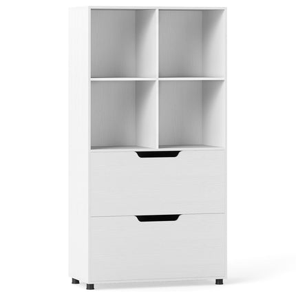 4-Fächer-Bücherregal mit 2 Schubladen, 130 cm, Weiß