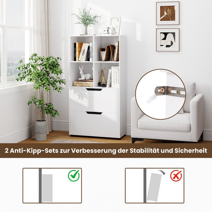4-Fächer-Bücherregal mit 2 Schubladen, 130 cm, Weiß
