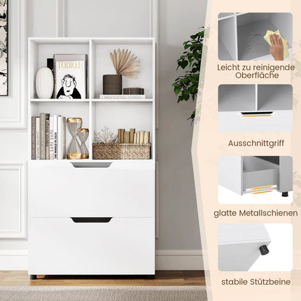 4-Fächer-Bücherregal mit 2 Schubladen, 130 cm, Weiß