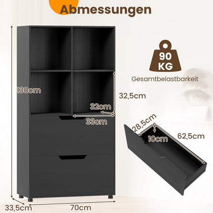 4-Cube Bookshelf with 2 Drawers, Black, 130 cm