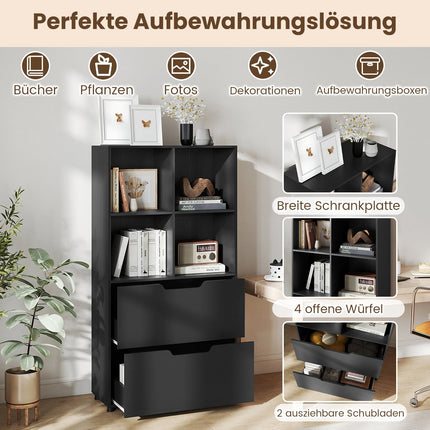 4-Cube Bookshelf with 2 Drawers, Black, 130 cm