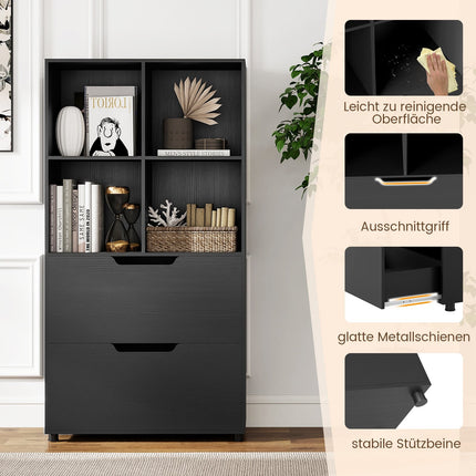 4-Cube Bookshelf with 2 Drawers, Black, 130 cm