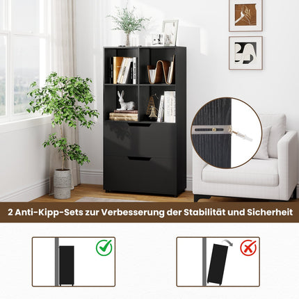 4-Cube Bookshelf with 2 Drawers, Black, 130 cm