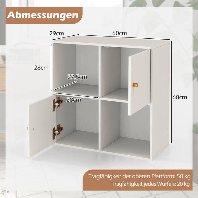 4-Würfel-Bücherregal mit Sicherheitssatz & 2 Türen, Weiß