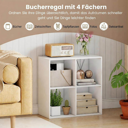 4-Cube White Wooden Bookshelf with Anti-Tipping Kit
