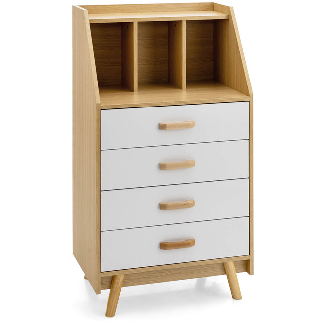 4-Schubladen-Kommode, Massivholz, Kippschutz, Offenes Regal
