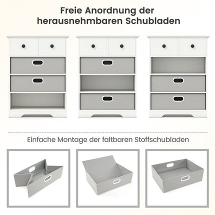 Kommode mit 4 Schubladen und offenen Fächern, Weiß, 58x42x75 cm