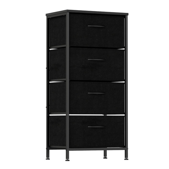 Kommode mit 4 Schubladen, Holzplatte, Metallrahmen, Schwarz
