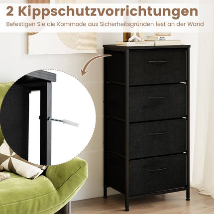 Commode met 4 lades, houten blad, metalen frame, zwart