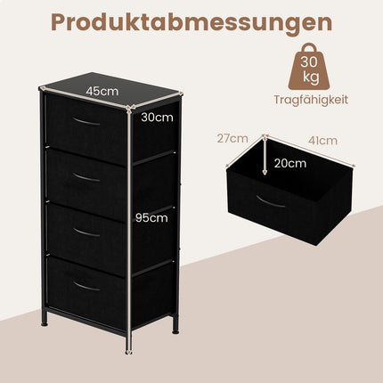 Commode met 4 lades, houten blad, metalen frame, zwart