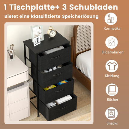 Commode met 4 lades, houten blad, metalen frame, zwart