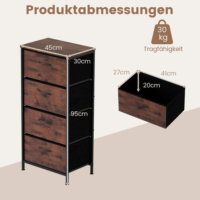 Komoda se 4 zásuvkami, dřevěnou deskou a kovovým rámem, rustikální hnědá