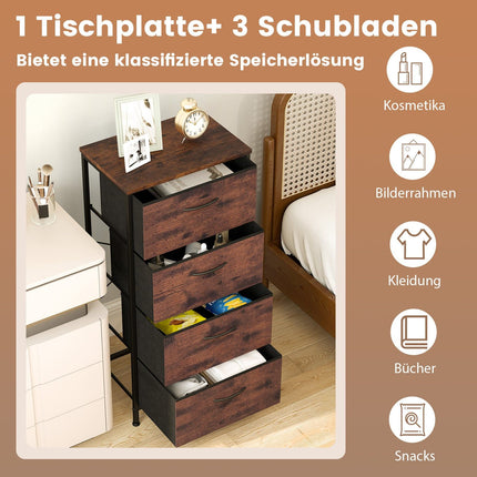 Kommode mit 4 Schubladen, Holzplatte & Metallrahmen, Rustikalbraun