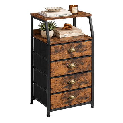 4-Drawer Fabric Chest with Shelves, Brown