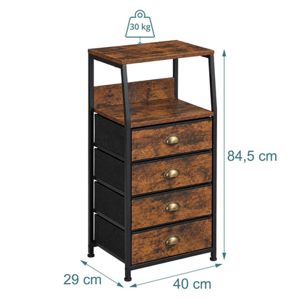 4-Drawer Fabric Chest with Shelves, Brown