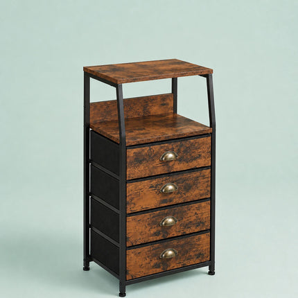 4-Drawer Fabric Chest with Shelves, Brown